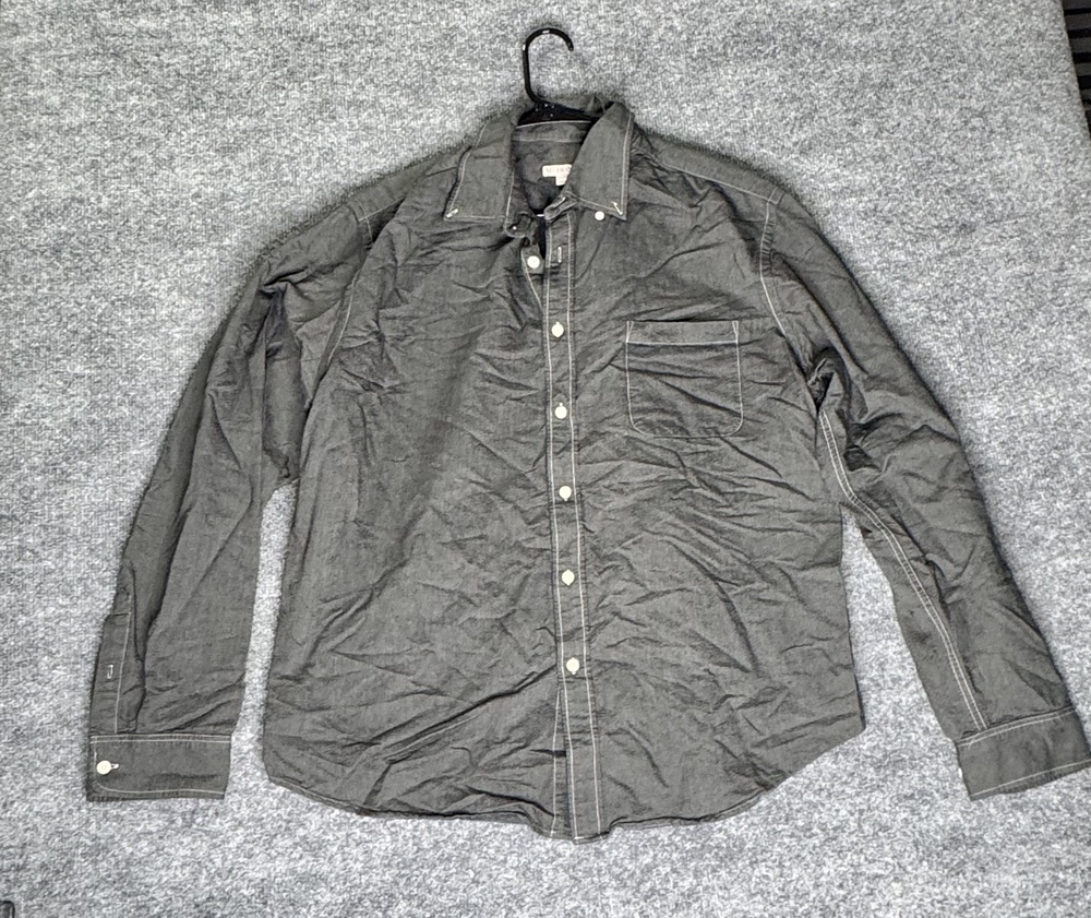 Merona Shirt Mens XL Gray Solid Long Sleeve Button Down Casual Woven Pocket Top